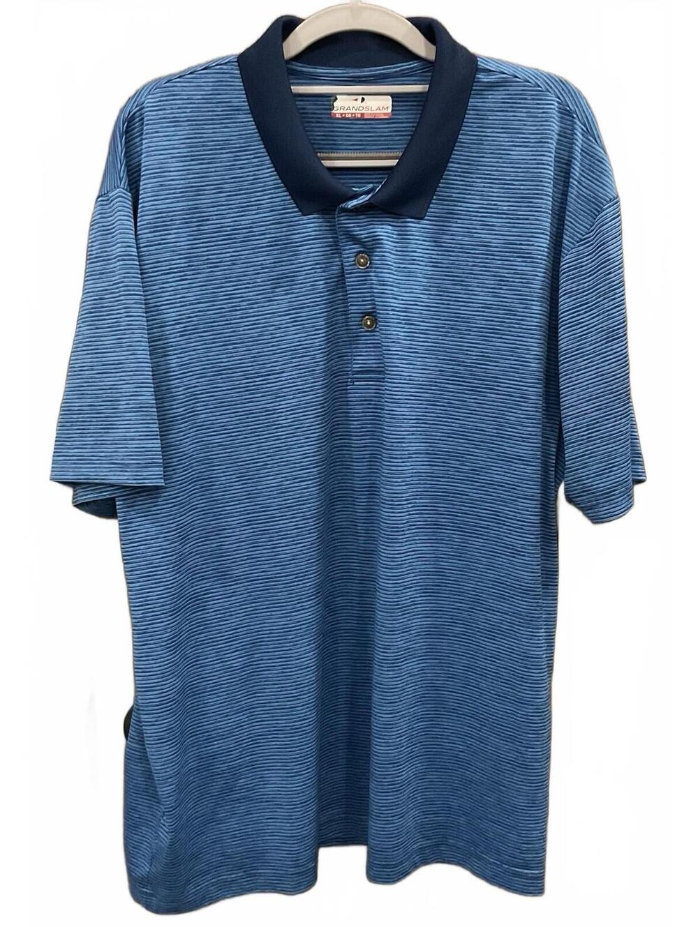 Grand Slam Mens Blue Striped Short Sleeve Polo Shirt Size XL